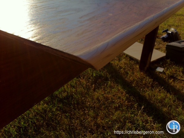 Corner after one coat of stain