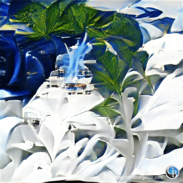 a white megayacht with blue smoke "a white megayacht with blue smoke"