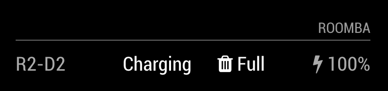 Screenshot of iRobot Roomba status on a Magic Mirror Roomba Magic Mirror Module