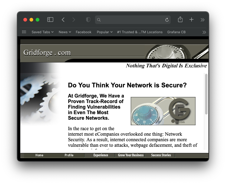 Screenshot from an ancient website named Gridforge.com gridforge.com
