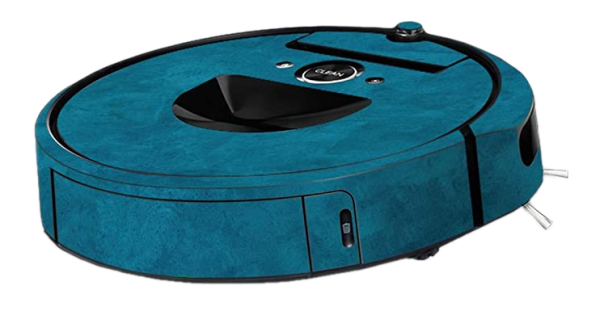 An iRobot Roomba robot vacuum in a blue skin There's more than one way to skin a robot