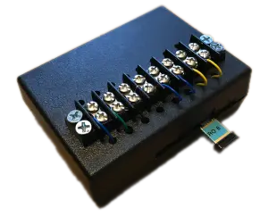 A small box with a Raspberry Pi computer integrated with a garage door opener. Raspberry Pi Garage Door Opener