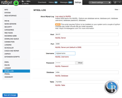 NZBget Mysql Extension